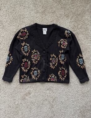 Vintage IVY Beaded Jeweled Embroidered Cardigan Black Size M